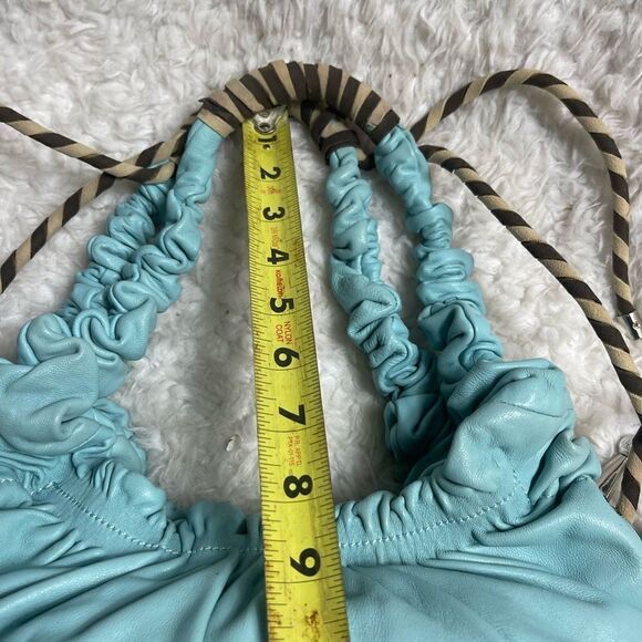 Cromia leather Blue shoulder bag Khaki & brown accent silver tone chain charms - Picture 12 of 16